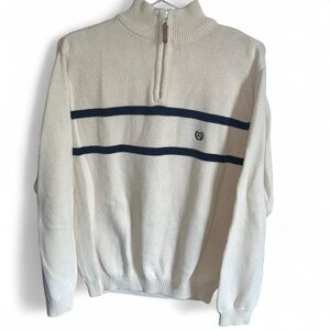 Chaps Cream and Blue 1/4 Zip Up Sweater